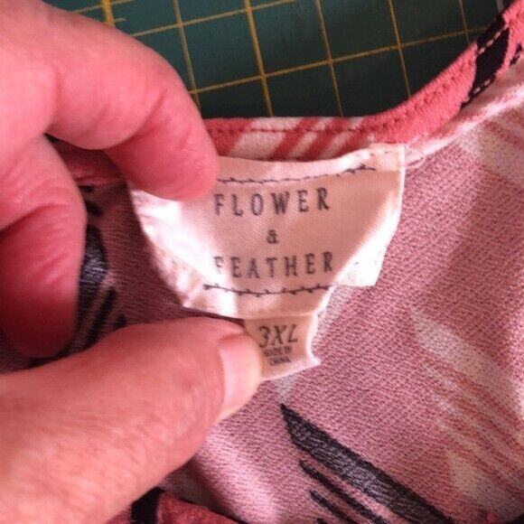 FLOWER & FEATHER Cap Sleeve Zip Detail Pullover Blouse Top Size 3XL - Picture 3 of 7